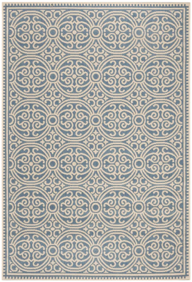 Arlo Home Indoor/Outdoor Woven Area Rug, LND134N, Cream/Blue,  5' 1" X 7' 6"