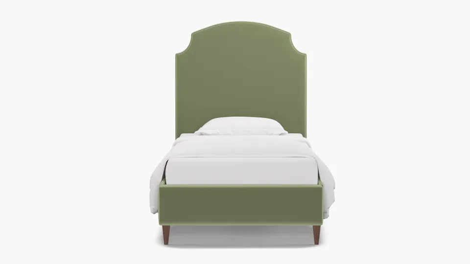 Cove Bed, Celadon Performance Plush Velvet, Walnut Square Tapered Leg, Twin