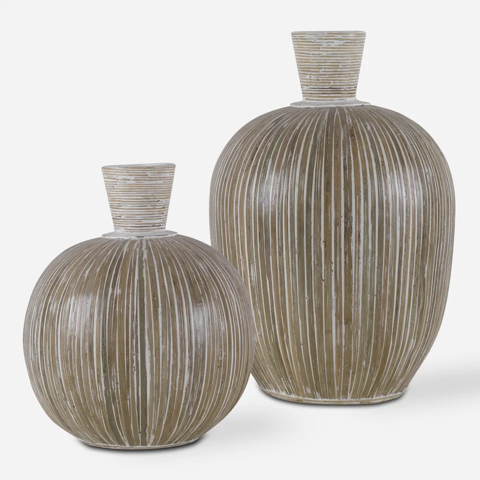 Islander White Washed Vases Set/2