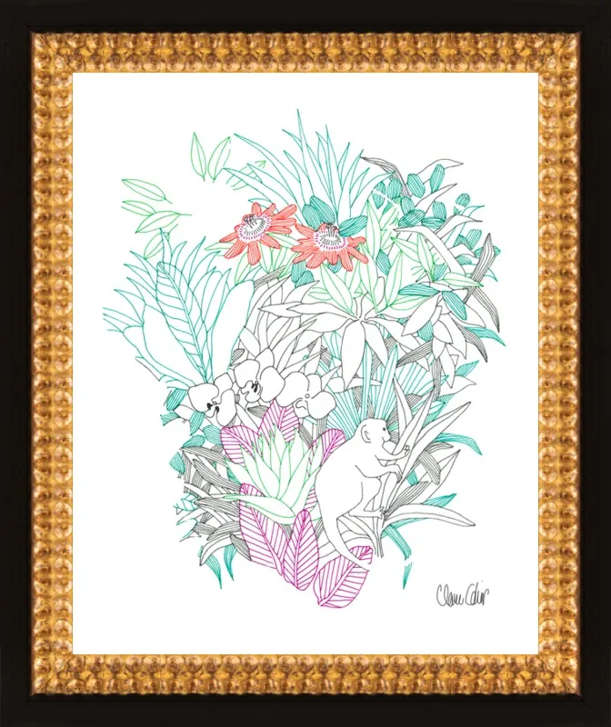 Passionflowers, orchids and the squirrel monkey  by Claire Colin for Artfully Walls