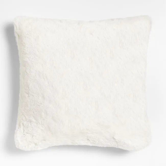 Ivory 23"x23" Faux Fur Throw Pillow with Down-Alternative Insert