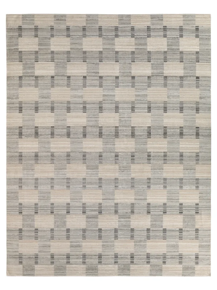 Alok MUM04 Indoor/Outdoor Plaid Gray/Tan Runner (2'6"X8' Runner)