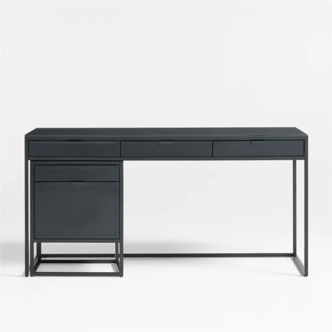 Casement 60" Black Metal Desk with File Cabinet
