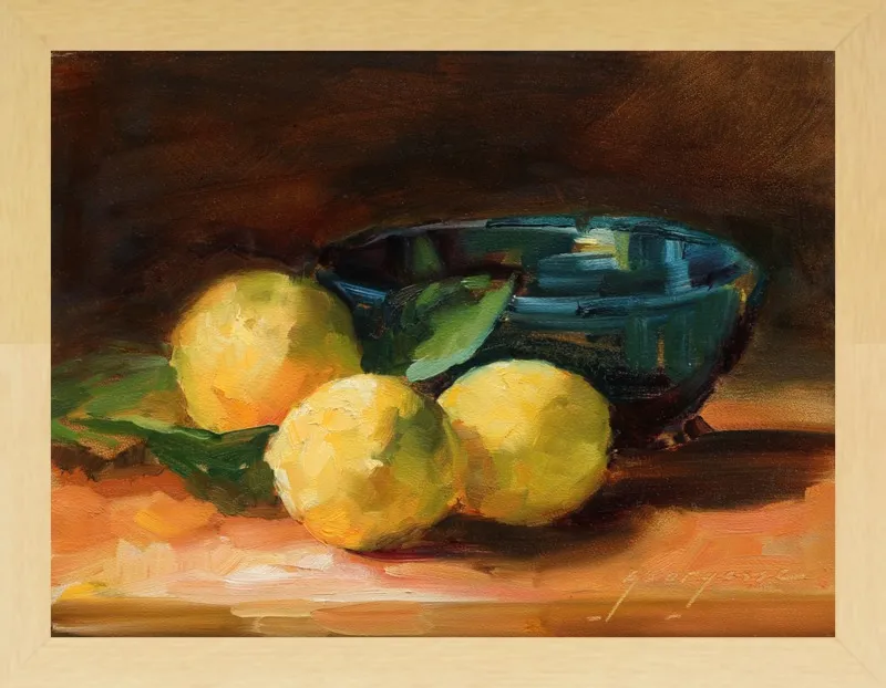 Lemons and Blue Bowl by Georgesse Gomez for Artfully Walls