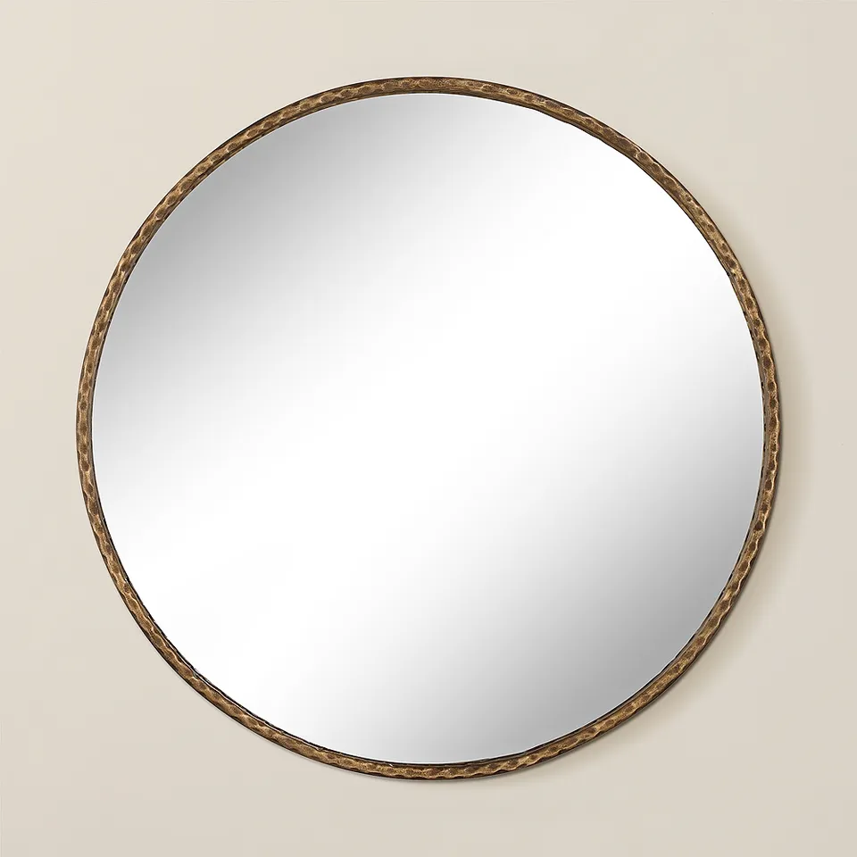Reno 34" x 34" Bronzed Gold Iron Rustic Modern Round Wall Mirror