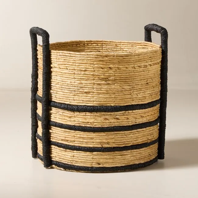 Aminah Woven Storage Basket with Black Handles Small