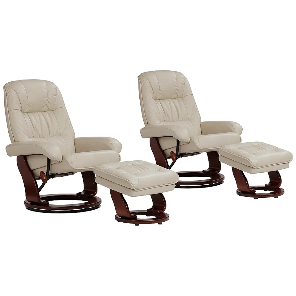 Kyle Taupe Faux Leather Swivel Recliners and Ottomans Set of 2