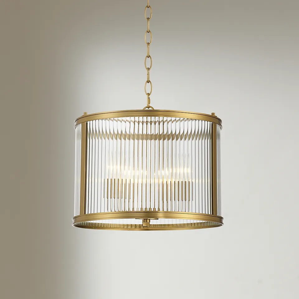 Possini Euro San Rocco 16"W Gold Fluted Glass 3-Light Pendant Light
