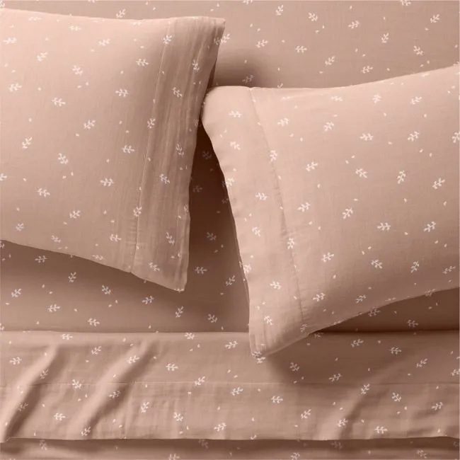 Supersoft Violet Rose Leaf Print 100% Organic Cotton Gauze Kids Queen Sheet Set