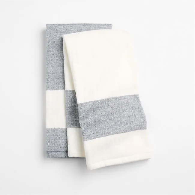 Cucina Indigo Organic Cotton Absorbent Terry Kitchen Towels, Set of 2