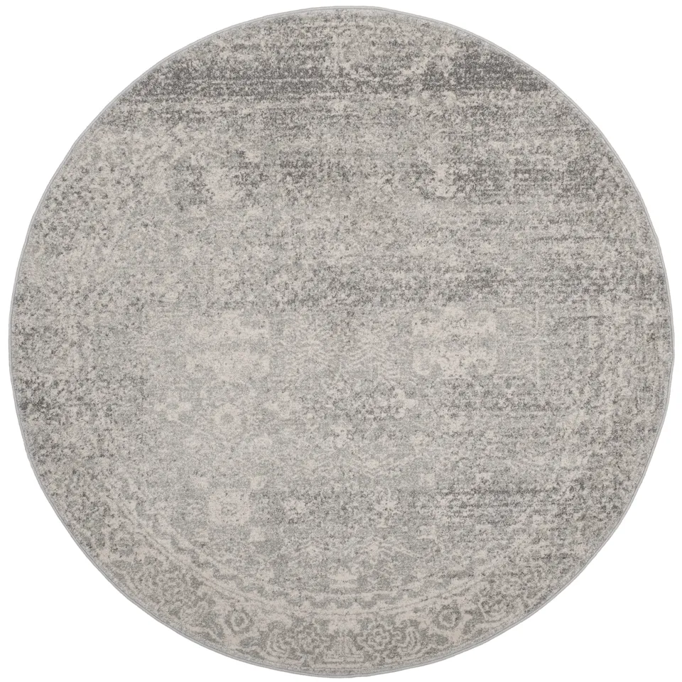 Arlo Home Woven Area Rug, EVK270Z, Silver/Ivory,  5' 1" X 5' 1" Round