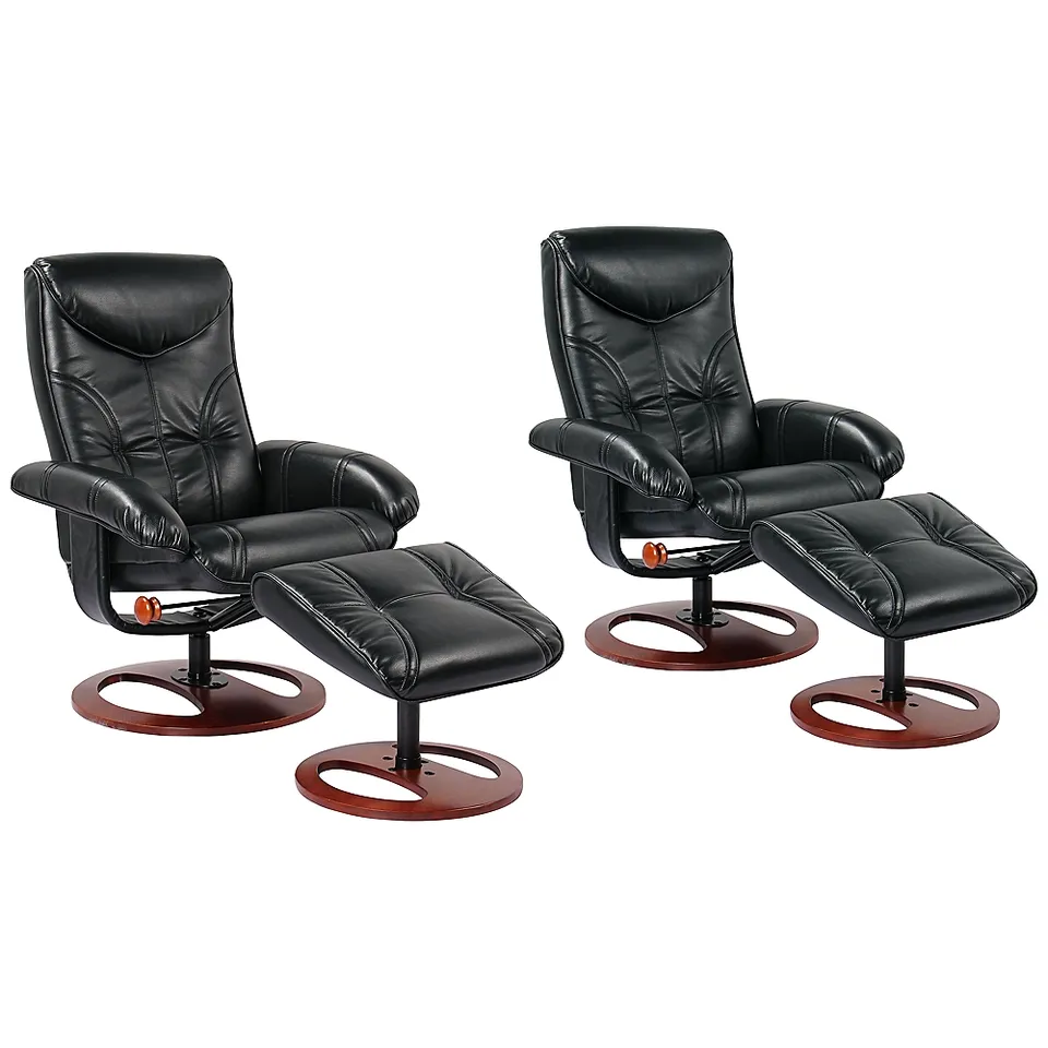 Newport Black Bonded Leather Swivel Recliners and Ottomans Set of 2