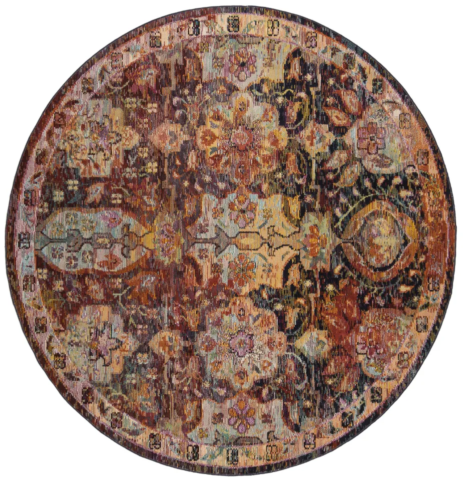 Arlo Home Woven Area Rug, CRS505F, Navy/Orange,  7' X 7' Round