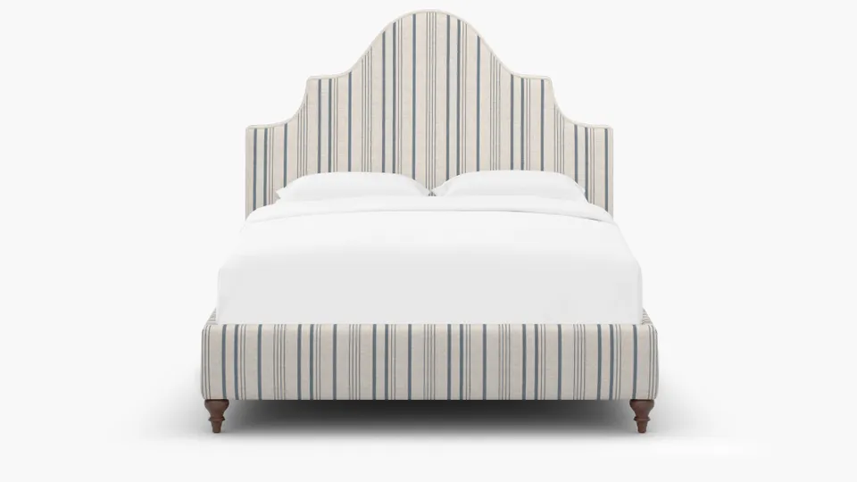 Statement Bed, Blue Market Stripe, Walnut Traditional Turned Leg, Twin