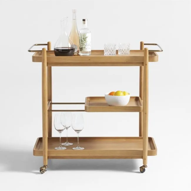 Vitae 36" Natural Solid Elm Wood Bar Cart with Removable Tray