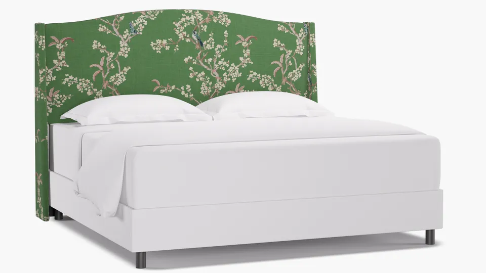 Classic Wingback Headboard, Jade Cherry Blossom, King