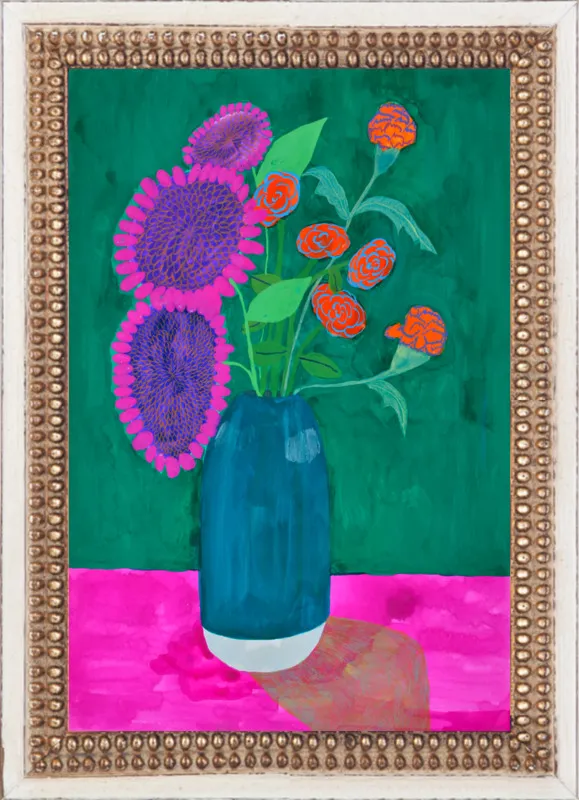 vase with sunflowers and carnations  by Christiane Drapela for Artfully Walls
