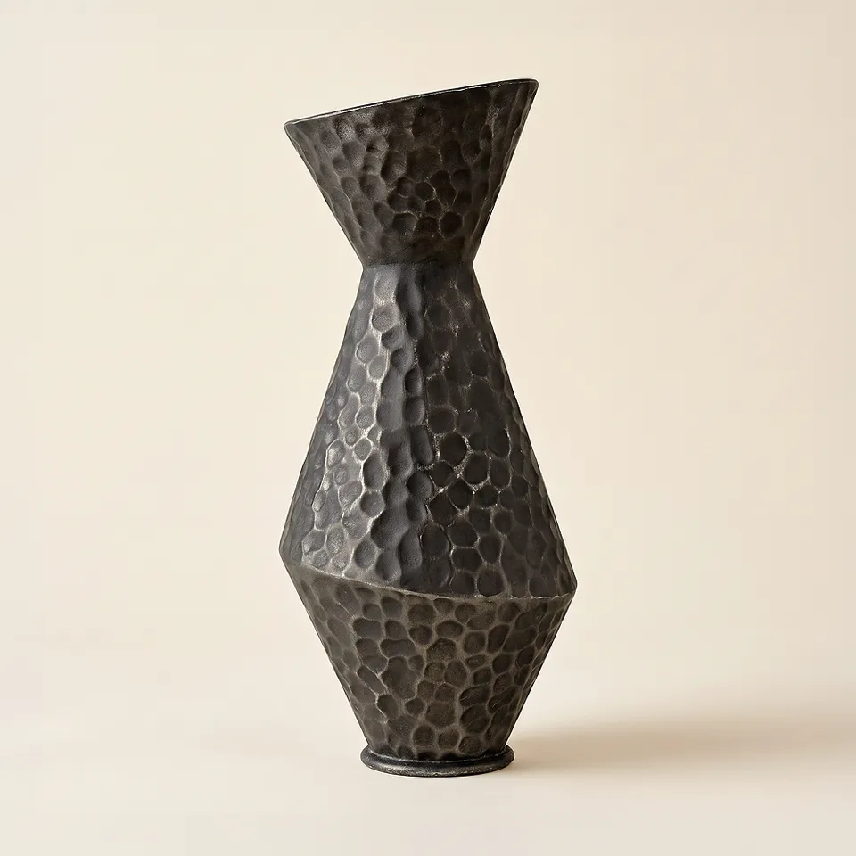 Malia 17" High Hammered Weathered Black Rustic Metal Vase