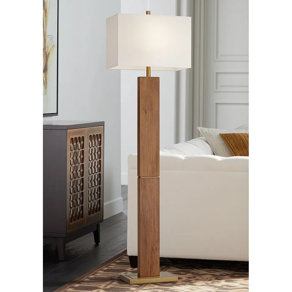 Possini Euro Walnut Grove 64" Solid Wood Column Floor Lamp with Dimmer