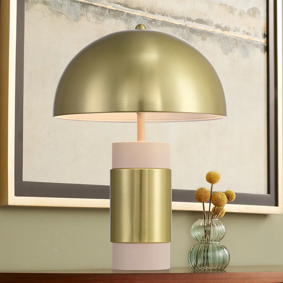 Delia 16" High Antique Brass Mushroom Accent Table Lamp with Dimmer