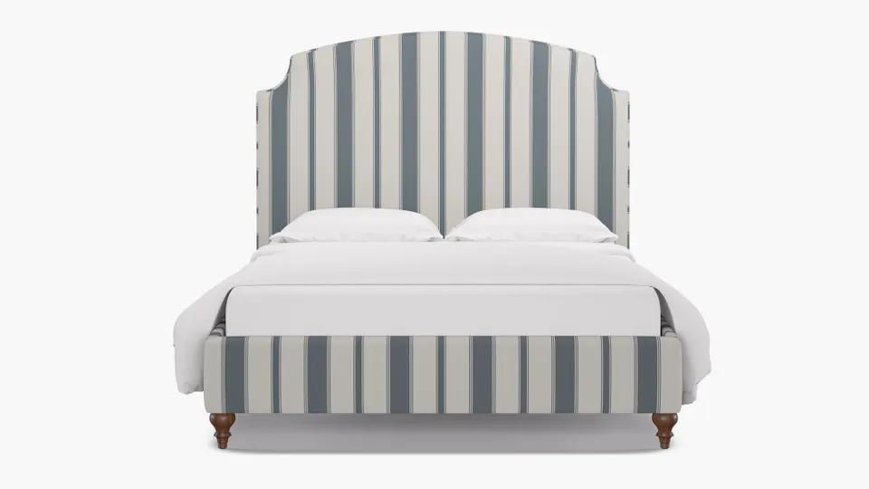Cove Bed, French Blue Clarence Stripe, Walnut Traditional Turned Leg, Twin