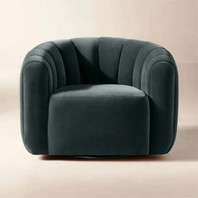 Fitz Channeled Denim Blue Velvet Swivel Chair