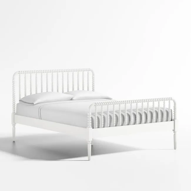 Jenny Lind White Wood Spindle Kids Queen Bed