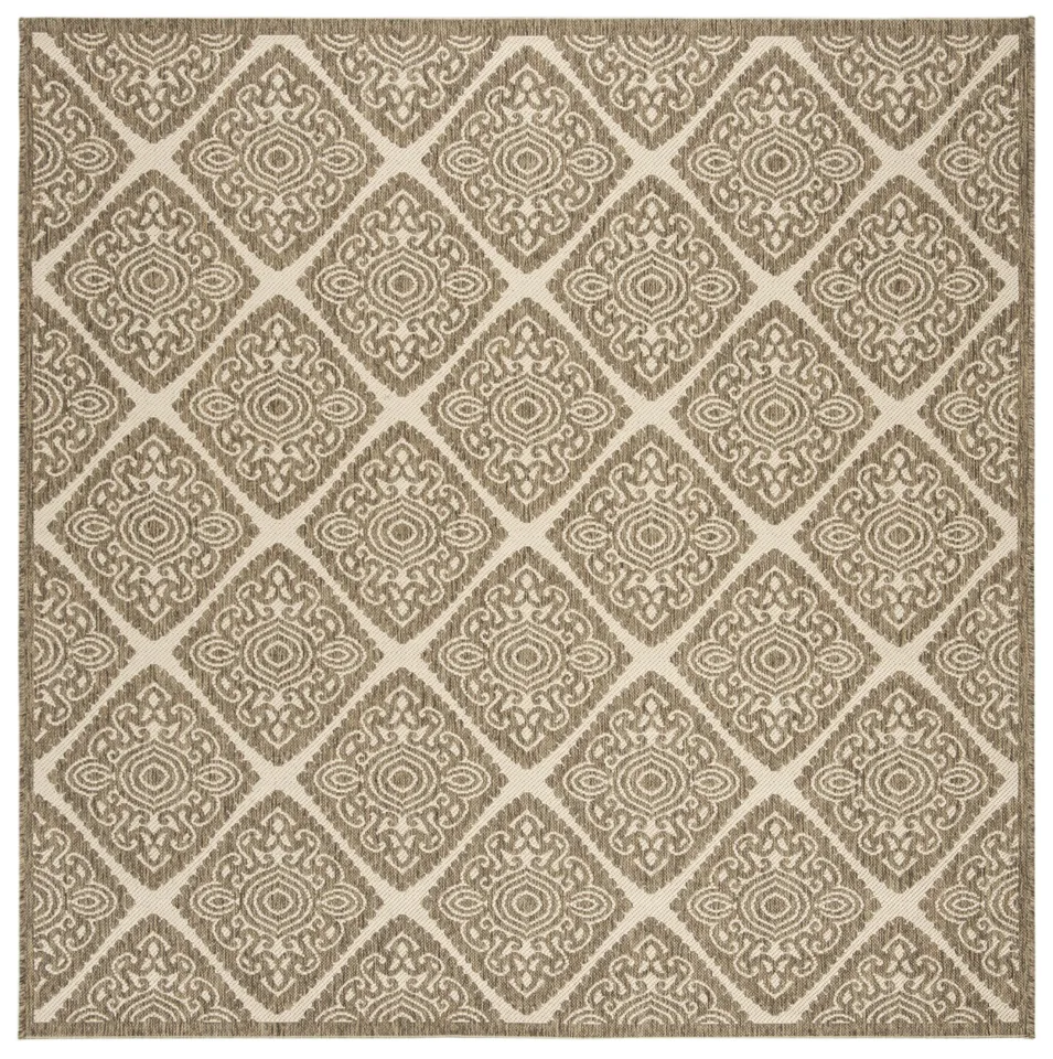 Arlo Home Indoor/Outdoor Woven Area Rug, LND132C, Cream/Beige,  6' 7" X 6' 7" Square