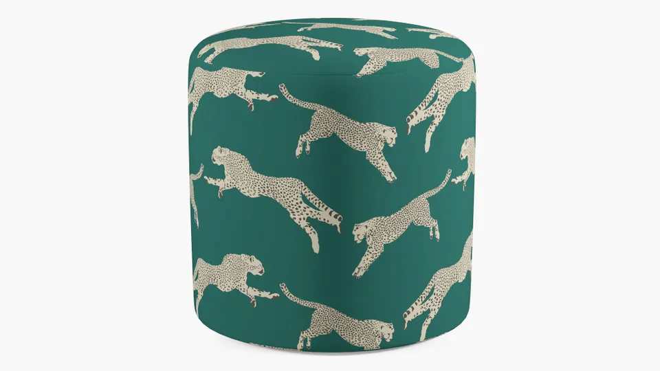 Drum Ottoman, Polo Green Cheetah