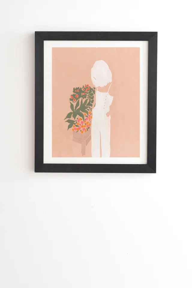Flower Shoppe Girl by Megan Galante - Framed Wall Art Basic Black 12" x 12"