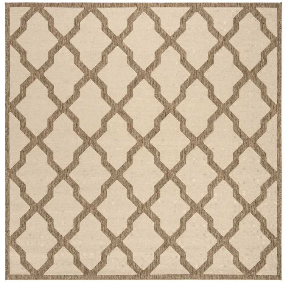 Arlo Home Indoor/Outdoor Woven Area Rug, LND122C, Cream/Beige,  6' 7" X 6' 7" Square