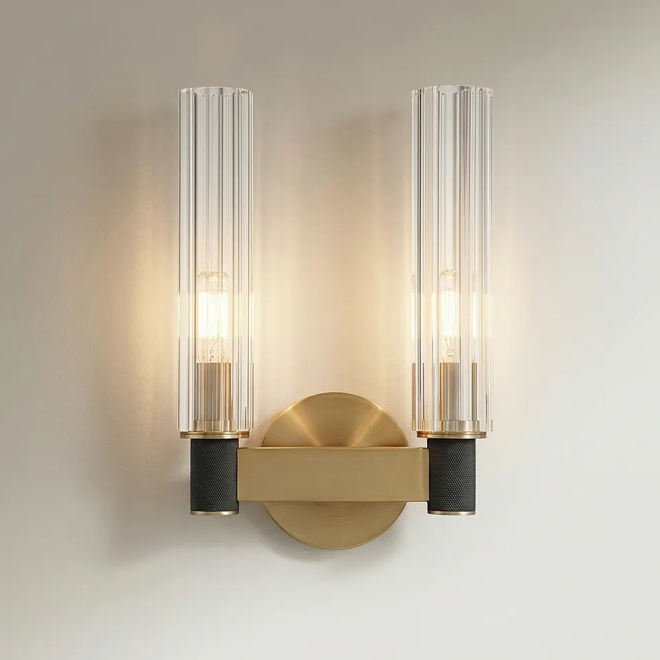 Possini Euro Augustine 13 1/4" High Warm Brass 2-Light Wall Sconce