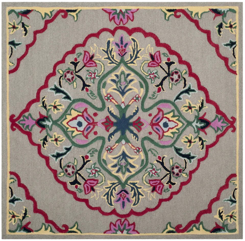 Arlo Home Hand Tufted Area Rug, BLG605D, Dark Grey/Multi,  5' X 5' Square