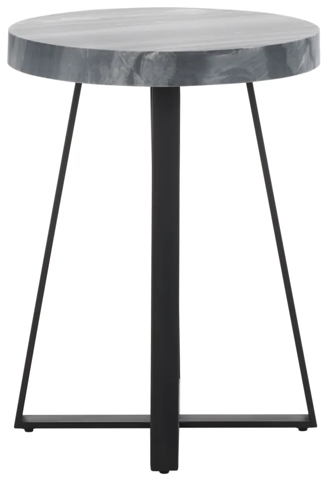 Guenon Round Accent Table - Gray Marble / Black