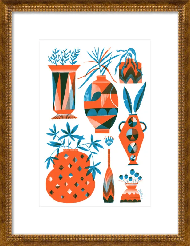 Risograph Vases: vermillion and pacific by Erin Wallace for Artfully Walls