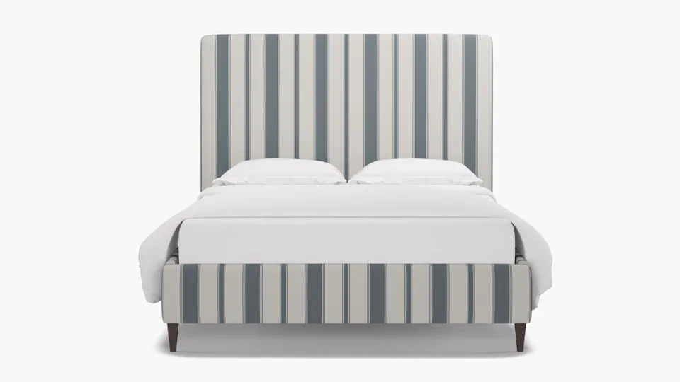Classic Bed, French Blue Clarence Stripe, Espresso Square Tapered Leg, Full