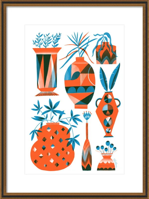 Risograph Vases: vermillion and pacific by Erin Wallace for Artfully Walls