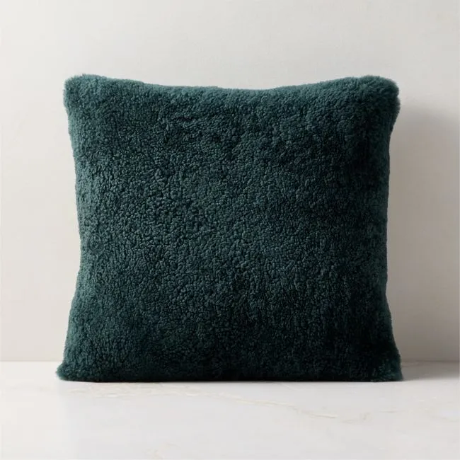 Roslin Green Shearling Throw Pillow With Feather-Down Insert 18"x18"