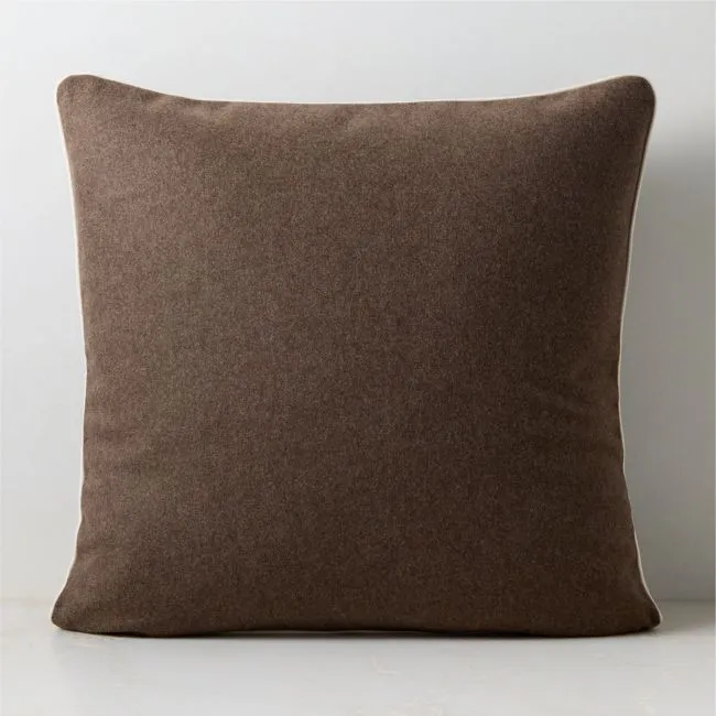 Contra Chestnut Brown Italian Wool Throw Pillow with Feather-Down Insert 23"x23"
