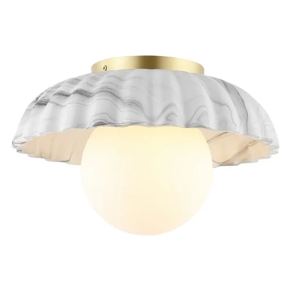 Grima 12" Flush Mount - White Marble/Gold