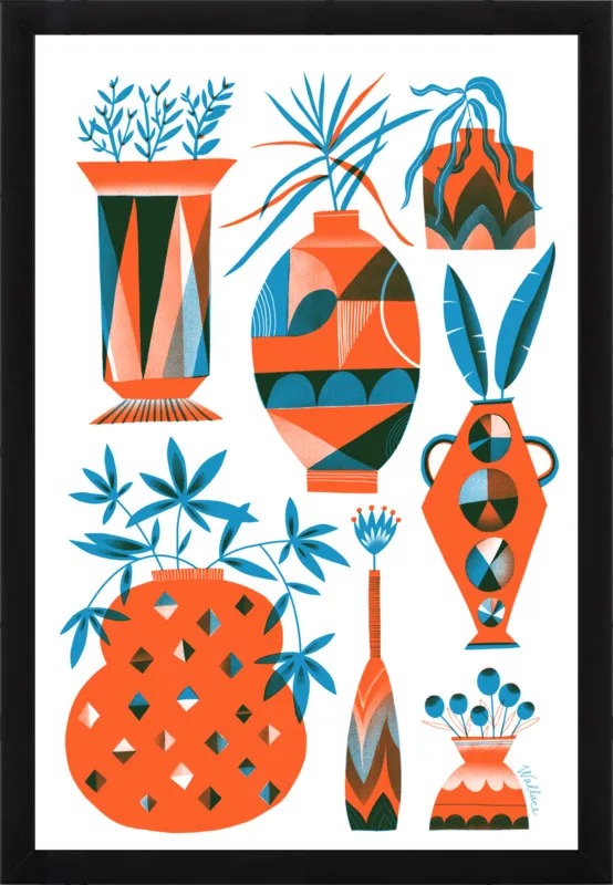 Risograph Vases: vermillion and pacific by Erin Wallace for Artfully Walls