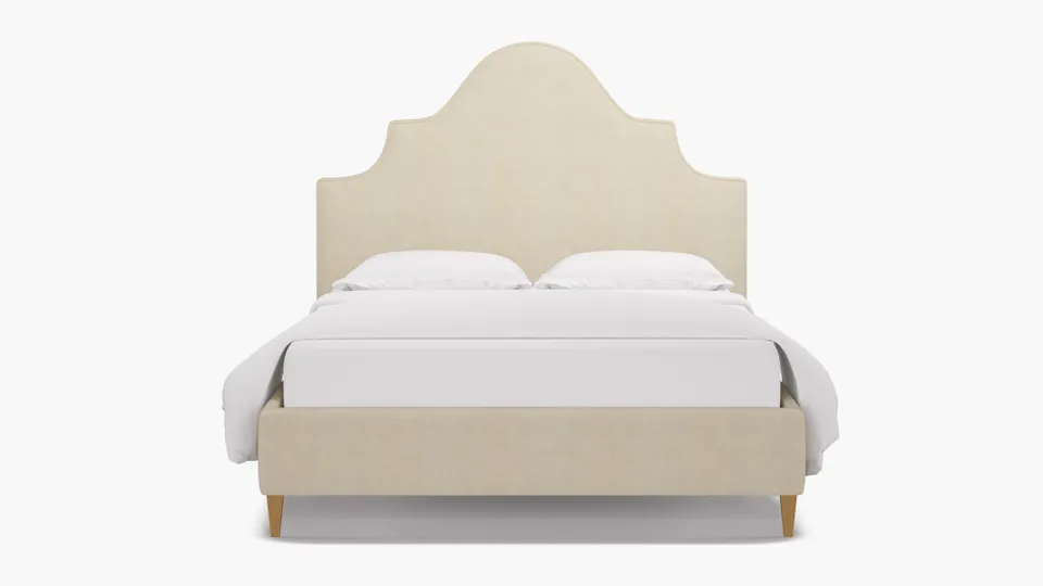 Statement Bed, Talc Everyday Linen, Natural Square Tapered Leg, Twin