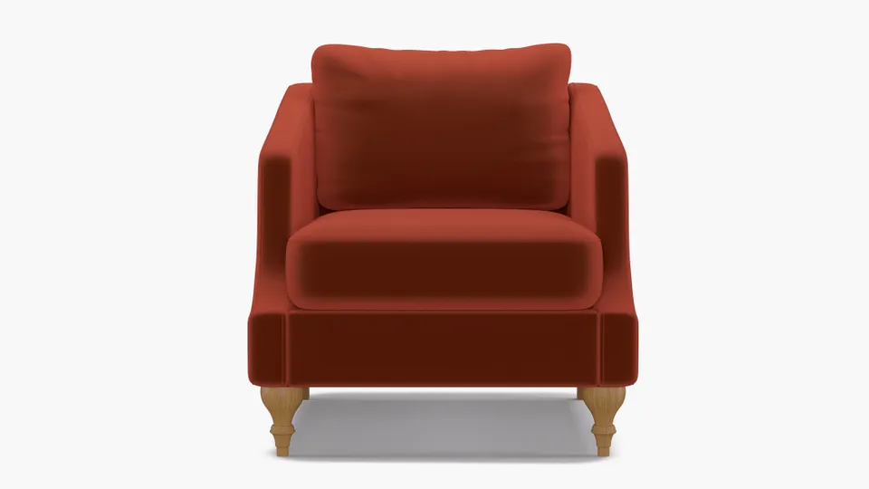 Slope Arm Chair, Rust Performance Velvet, Natural Turned Wood Leg