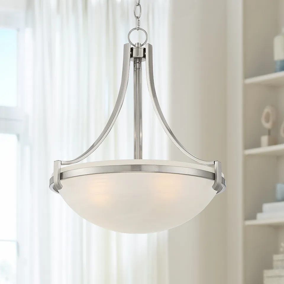 Regency Hill Mallot 20" Brushed Nickel Modern Glass Bowl Pendant Light