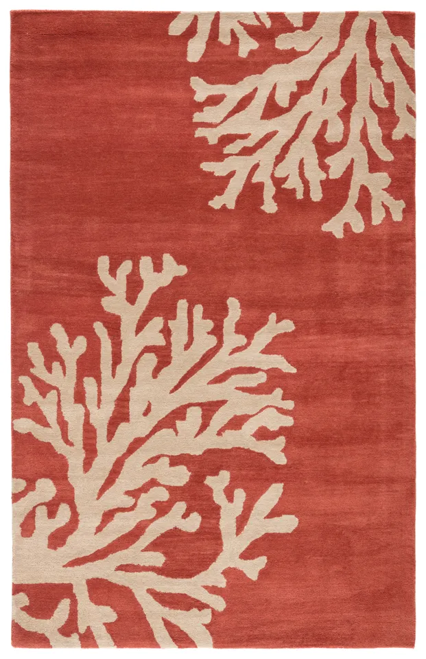 Bough Handmade Abstract Coral/ Tan Area Rug (5'X8')