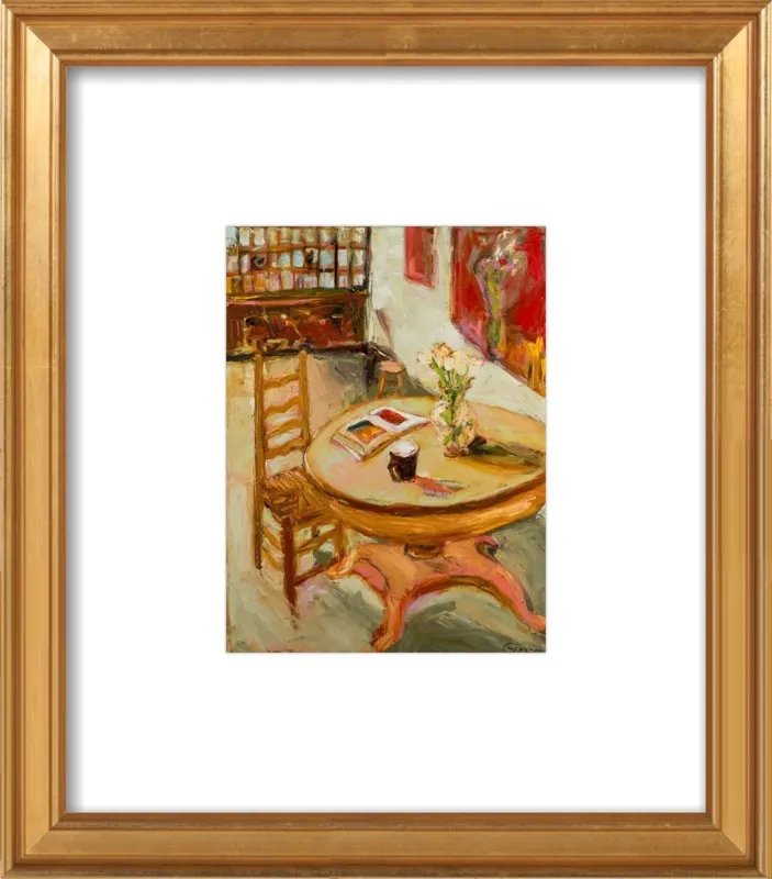 Still Life with open book on table by Ana Guzman for Artfully Walls