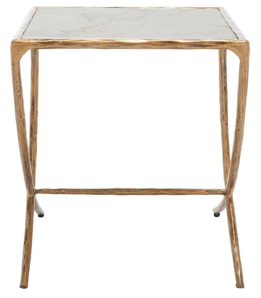 Debbie Square Metal Accent Table - Brass/White