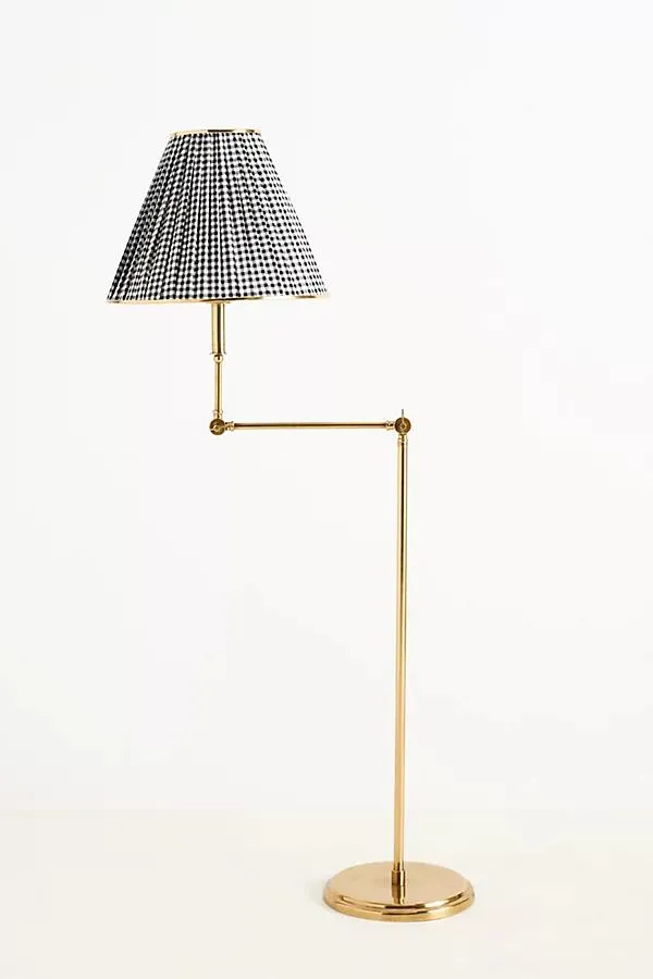 Lee Ruched Articulating Printed Shade Brass Floor Lamp