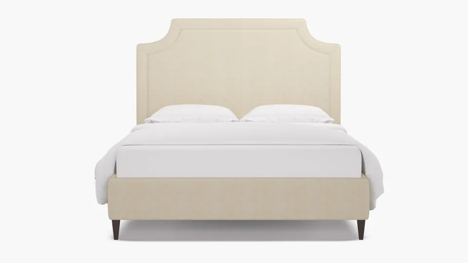 Deco Bed, Talc Everyday Linen, Espresso Square Tapered Leg, Full