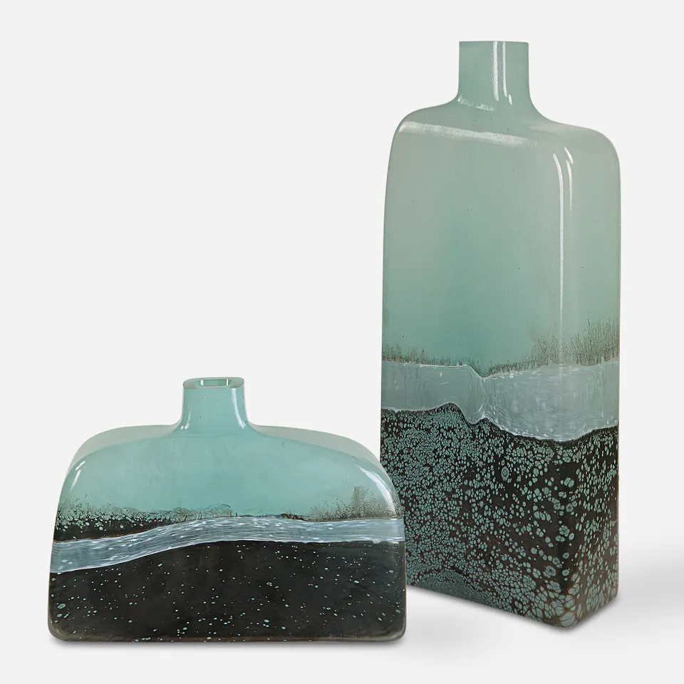 Fuze Aqua & Bronze Vases Set Of 2